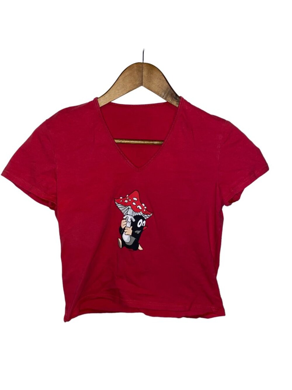 Zenone Red Medium Croptop v neck Czech Republic mole and mushroom